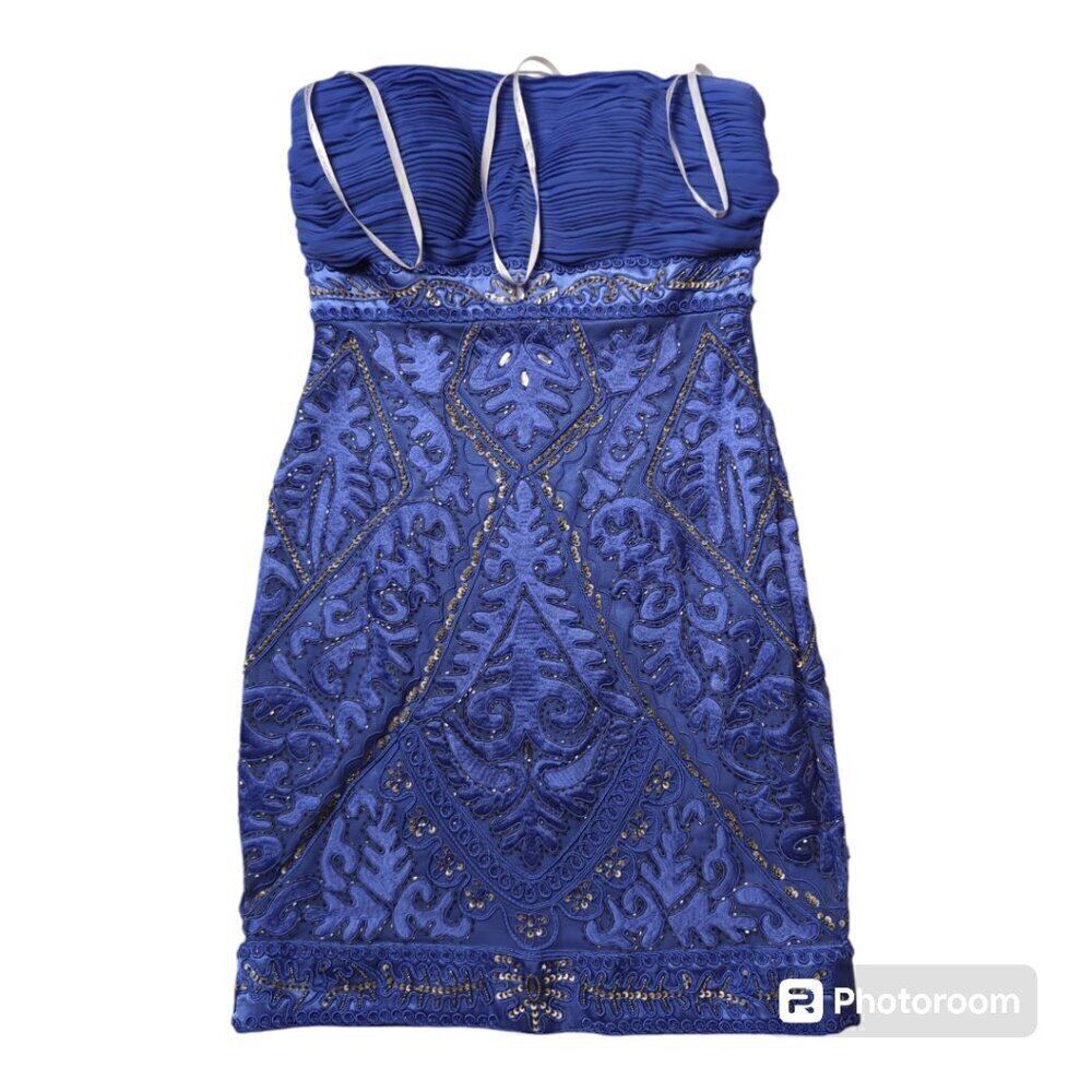 Sue Wong Nocturne Periwinkle Sequins Embellished Ruche Mini Dress Sz 6 - Picture 3 of 13